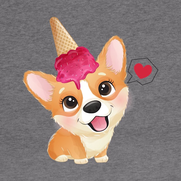 cute little corgi with ice cream tshirt by Tshirt lover 1